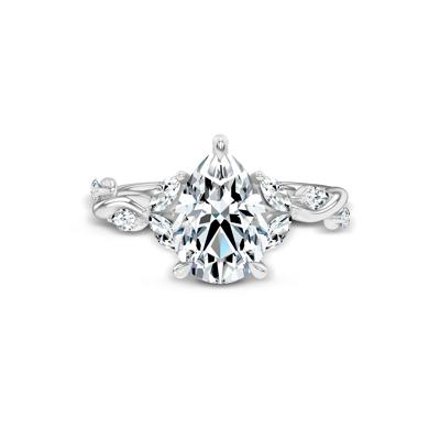 Lab Grown Diamond Pear-Shaped Center Engagement Ring in 14K White Gold (3 3/8 ct. tw.)
