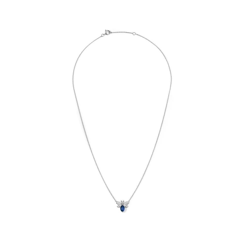 Blue Sapphire &amp; Diamond Bumblebee Pendant Necklace in 10K White Gold (1/8 ct. tw.) – Image 3 of 4