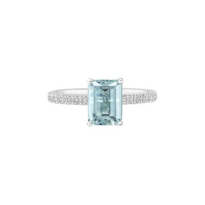 Emerald-Cut Aquamarine Ring with Diamond Side Stones in 14K White Gold (1/3 ct. tw.)