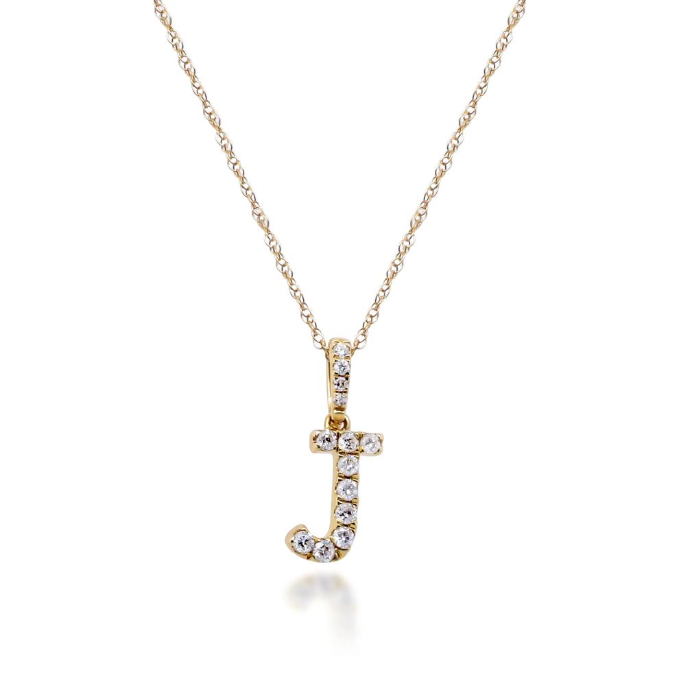 Diamond J Initial Pendant in 10K Yellow Gold (1/8 ct. tw.) – Image 1 of 4