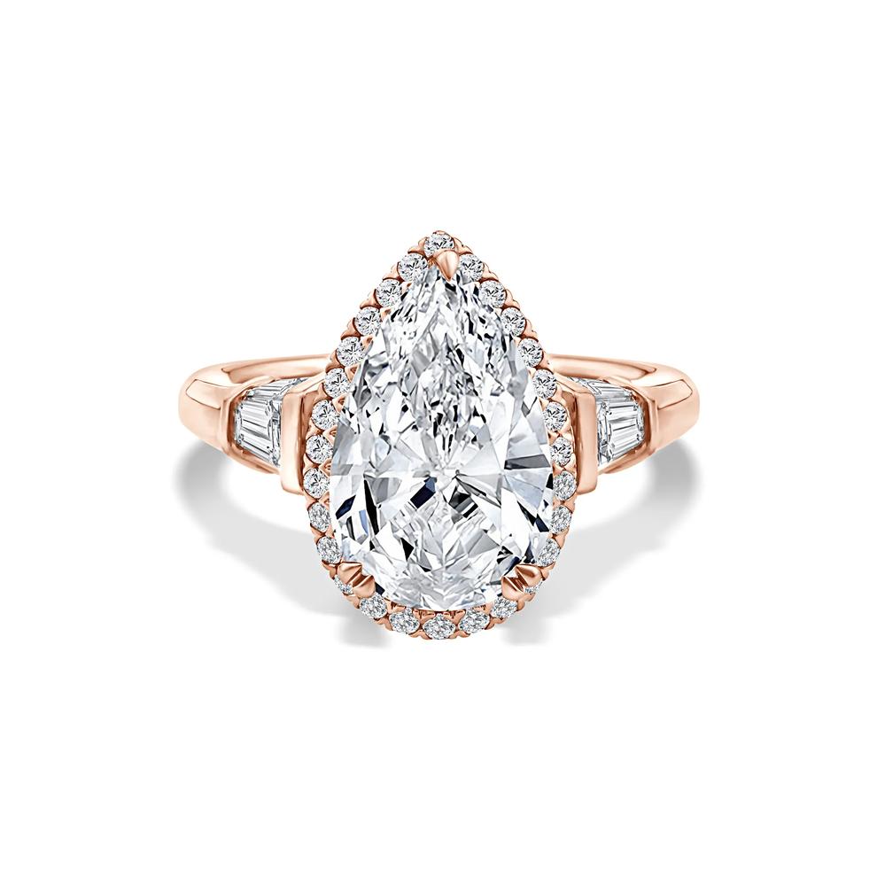 Lab Grown Diamond Pear-Shaped Halo Engagement Ring in 18K Rose Gold (5 1/4 ct. tw.) – Image 1 of 4
