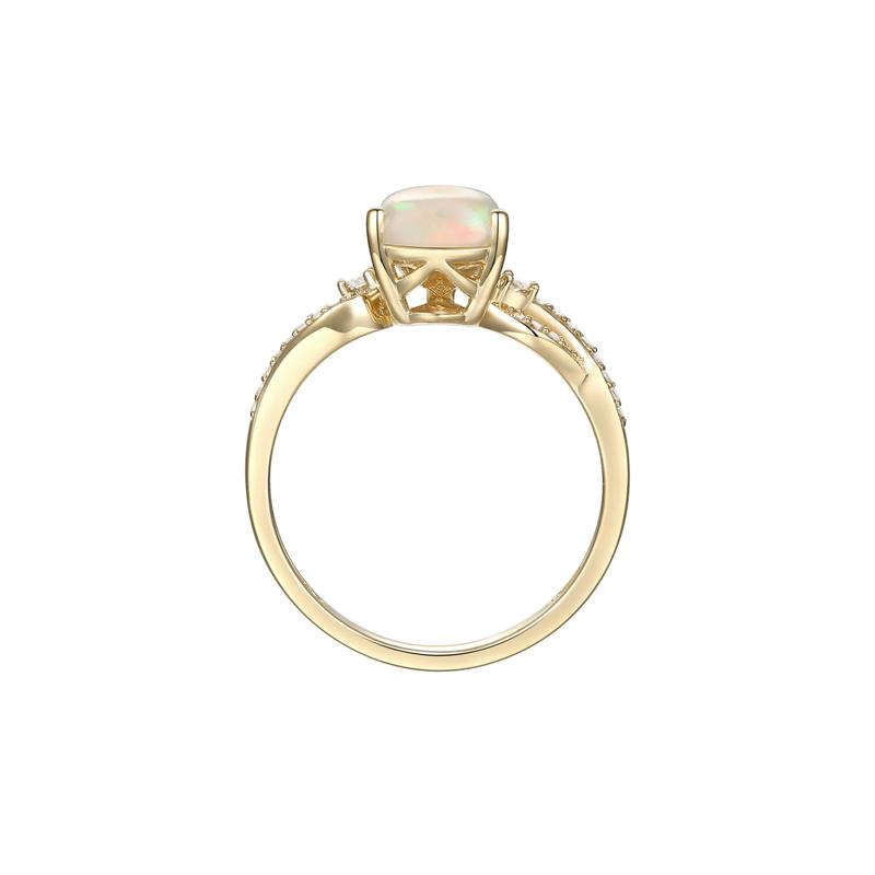 Pear-Shaped Opal Ring with Diamonds in 10K Yellow Gold &#40;1/7 ct. tw.&#41; – Image 4 of 4