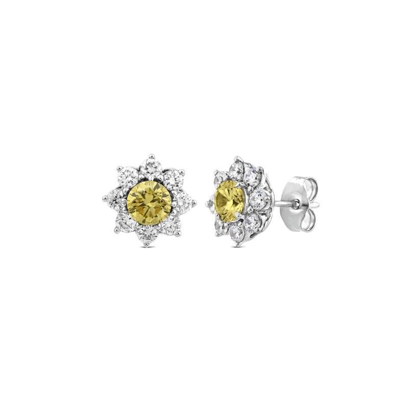 Lab Grown Diamond Yellow Center Starburst Earrings in 14K White Gold &#40;1 1/2 ct. tw.&#41; – Image 1 of 2