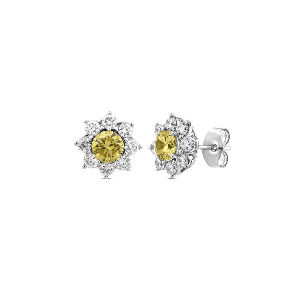 Lab Grown Diamond Yellow Center Starburst Earrings in 14K White Gold (1 1/2 ct. tw.) – Image 1 of 2