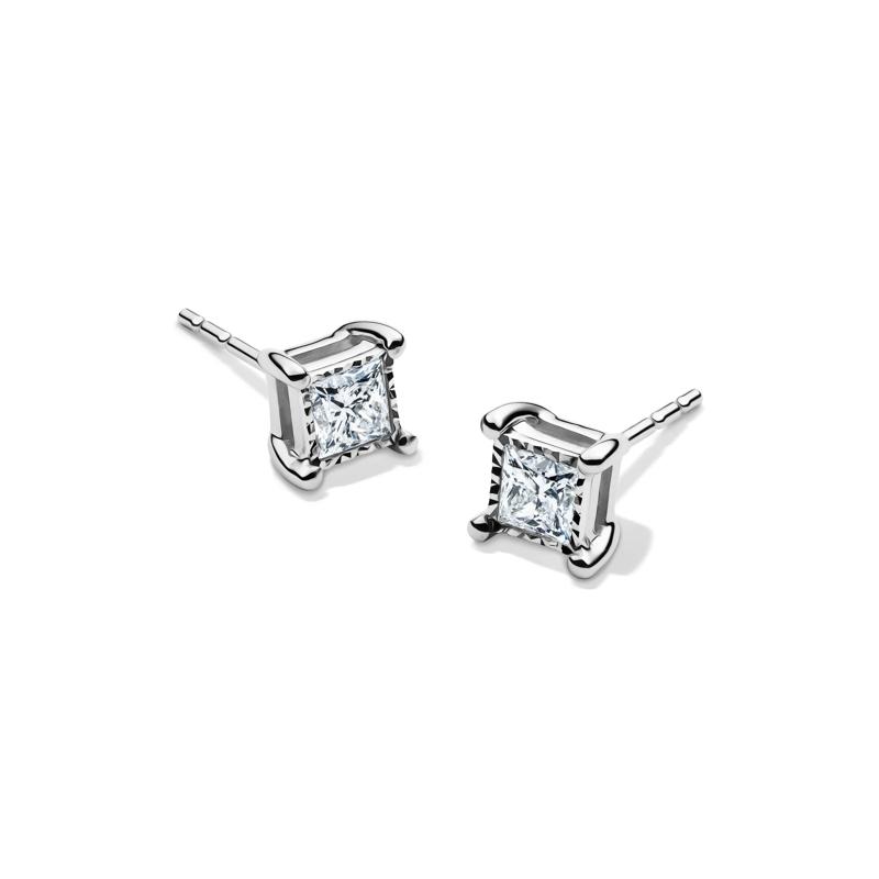 Lab Grown Princess-Cut Diamond Illusion Stud Earrings in 10K White Gold &#40;1/2 ct. tw.&#41; – Image 1 of 4