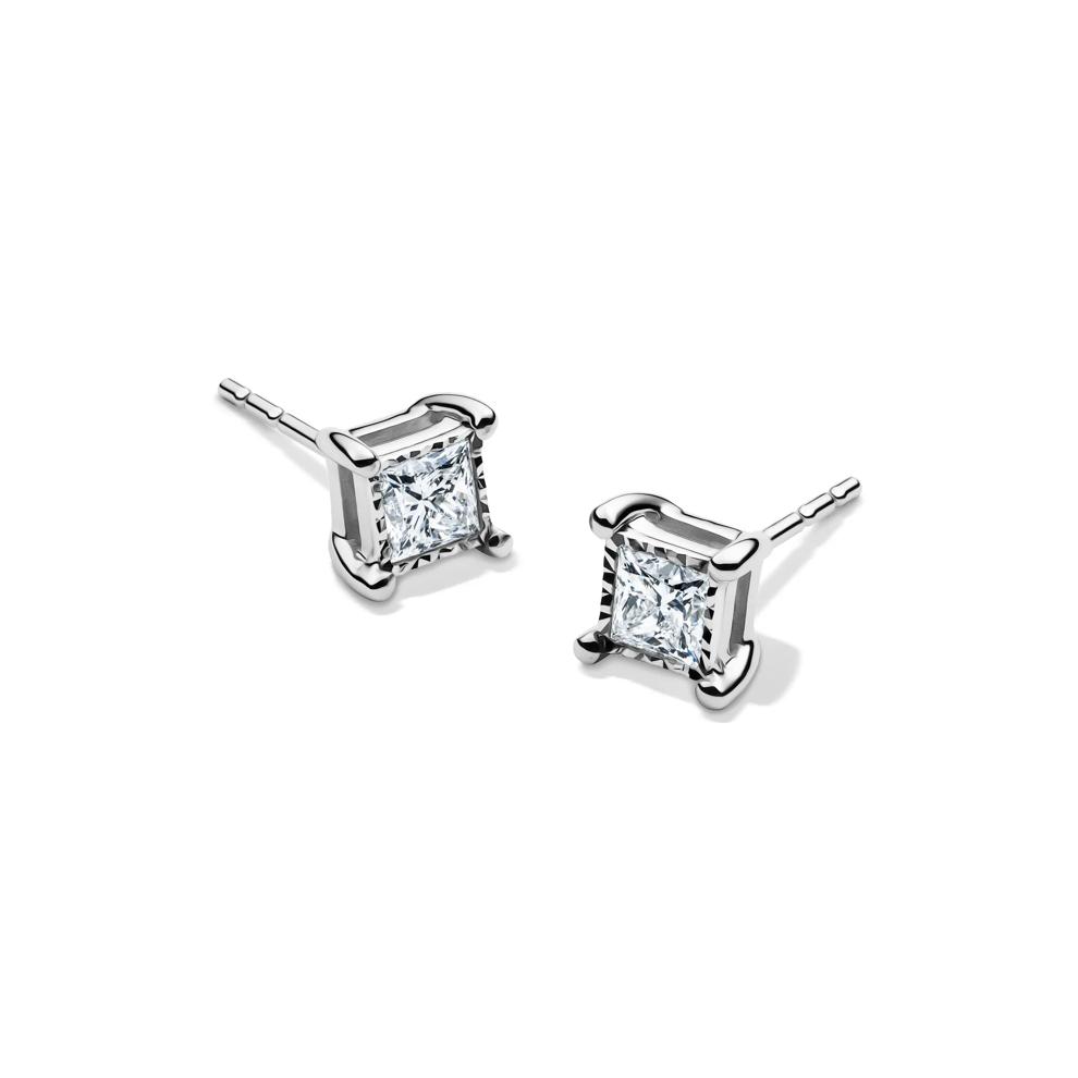 Lab Grown Princess-Cut Diamond Illusion Stud Earrings in 10K White Gold (1/2 ct. tw.) – Image 1 of 3