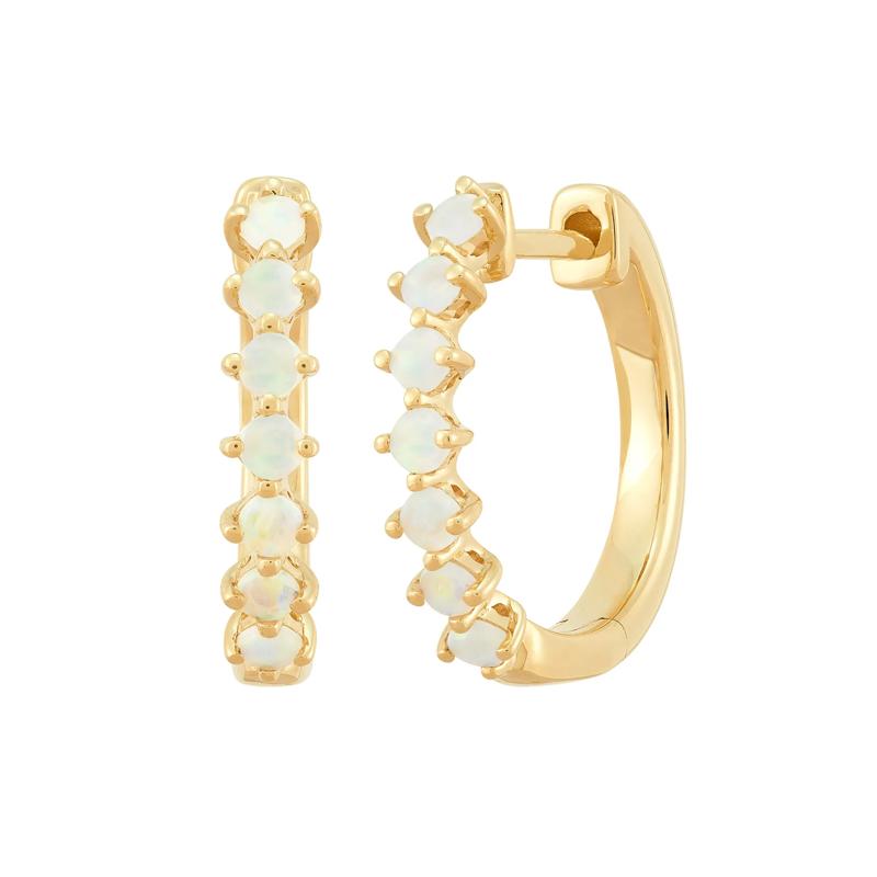 Lab-Created Opal Hoop Earrings in 10K Yellow Gold – Image 1 of 1