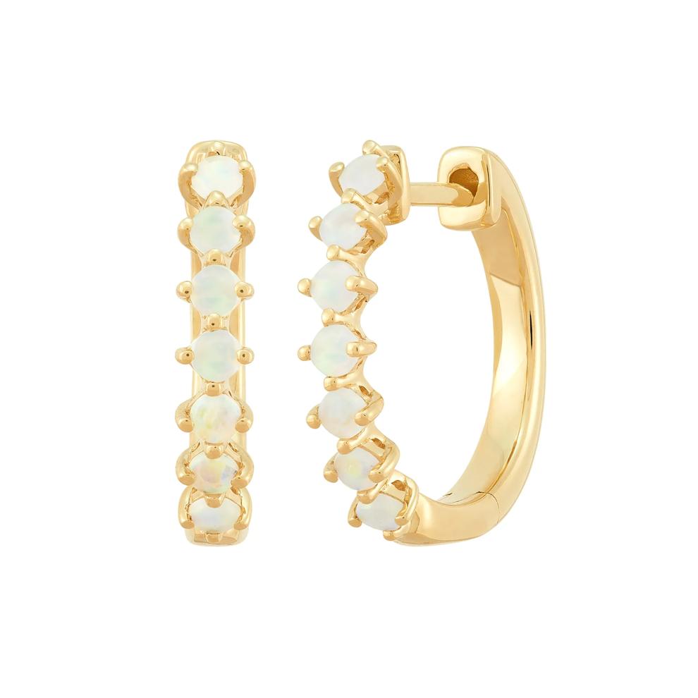 Lab-Created Opal Hoop Earrings in 10K Yellow Gold – Image 1 of 1