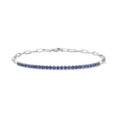 Lab-Created Blue Sapphire Paperclip Bracelet in Sterling Silver