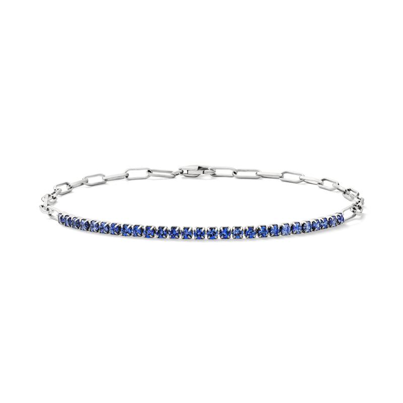 Lab-Created Blue Sapphire Paperclip Bracelet in Sterling Silver – Image 1 of 2