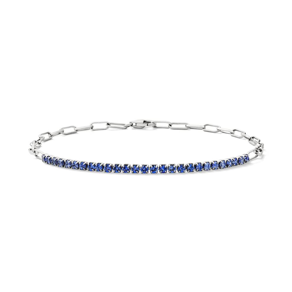 Lab-Created Blue Sapphire Paperclip Bracelet in Sterling Silver – Image 1 of 3