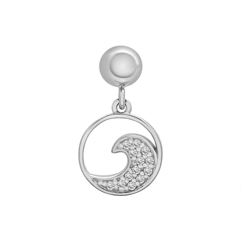 Diamond Accent Wave Disc Bead Charm in Sterling Silver – Image 1 of 3