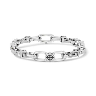 Men's Lab Grown Diamond Accent Toggle Link Bracelet in Sterling Silver & Black Enamel, 8"