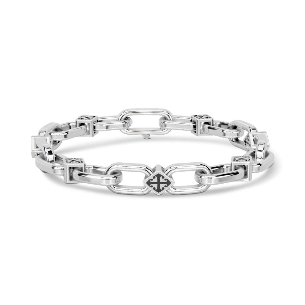 Men's Lab Grown Diamond Accent Toggle Link Bracelet in Sterling Silver &amp; Black Enamel, 8" – Image 1 of 2