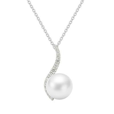 Freshwater Cultured Pearl & Diamond Pendant Necklace in 10K White Gold (1/5 ct. tw.)