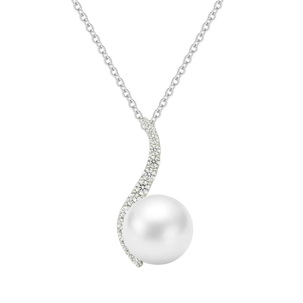 Freshwater Cultured Pearl &amp; Diamond Pendant Necklace in 10K White Gold (1/5 ct. tw.) – Image 1 of 4