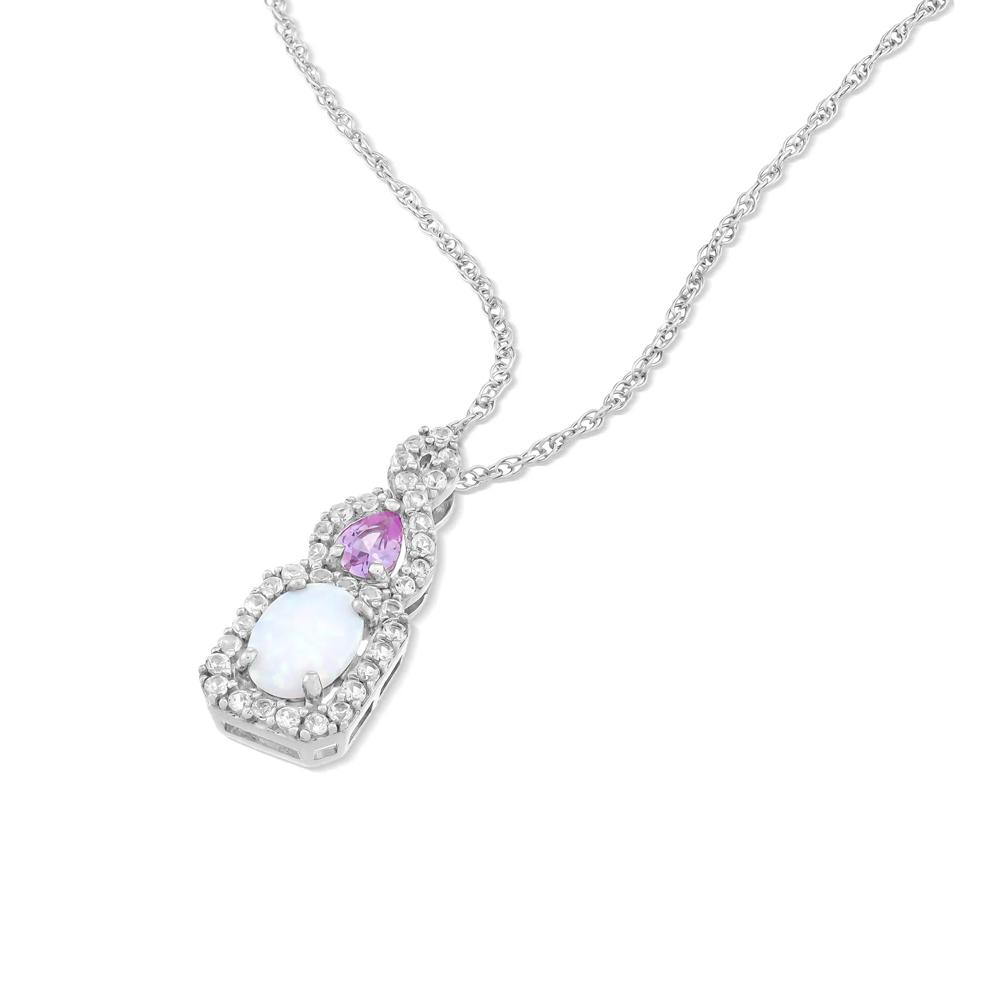 Lab-Created Opal &amp; Lab-Created Pink &amp; White Sapphire Pendant Necklace in Sterling Silver – Image 4 of 4