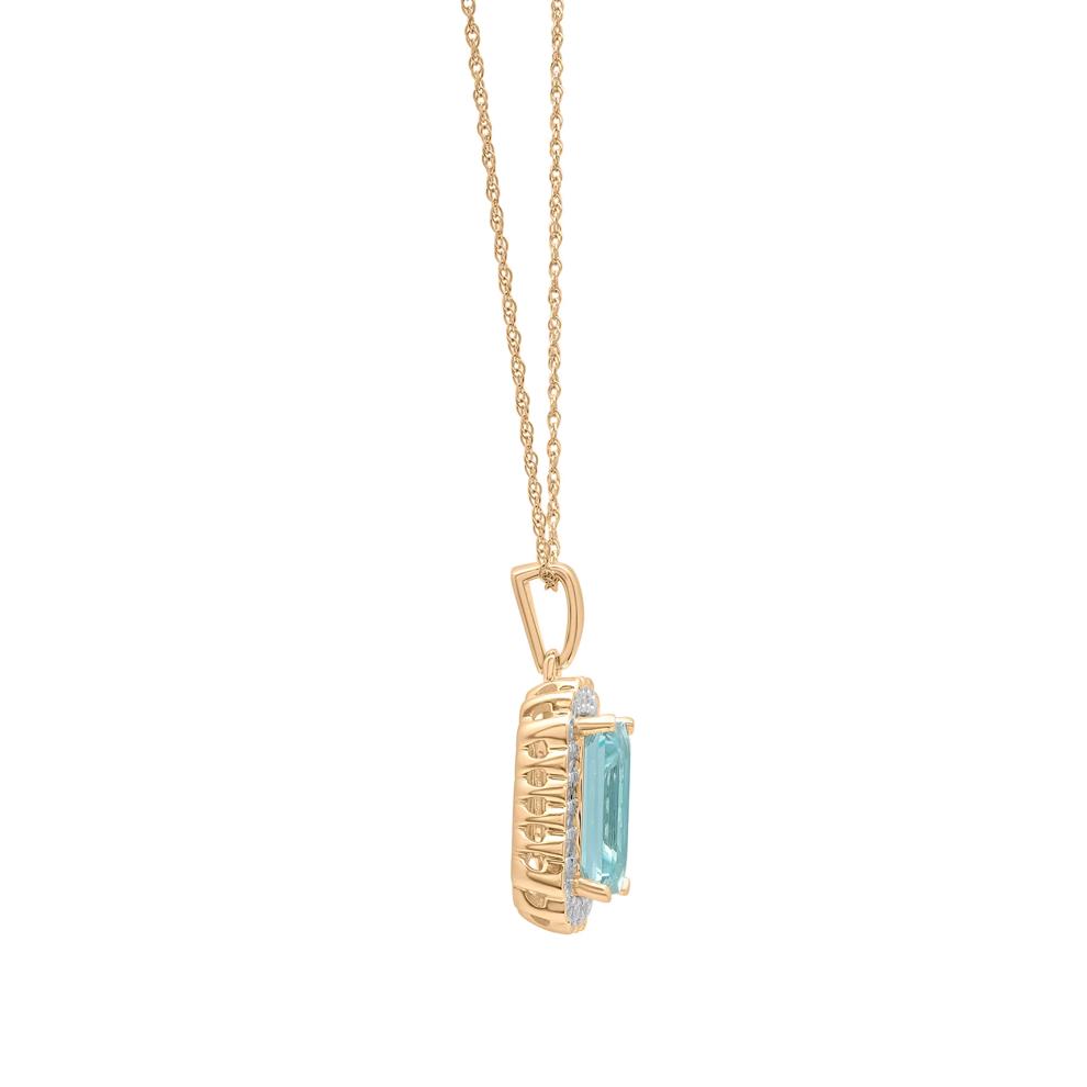 Aquamarine &amp; Diamond Scalloped Halo Pendant in 10K Yellow Gold (1/4 ct. tw.) – Image 3 of 4