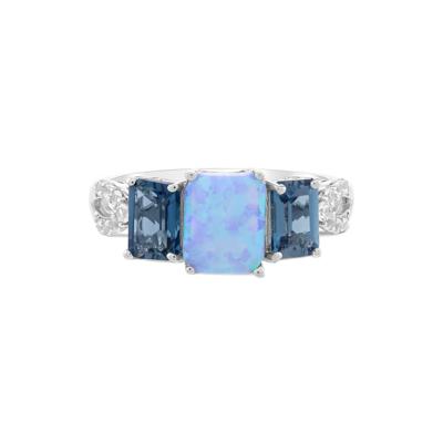 Lab-Created Blue Opal, London Blue Topaz & Lab-Created White Sapphire Three-Stone Ring in Sterling Silver