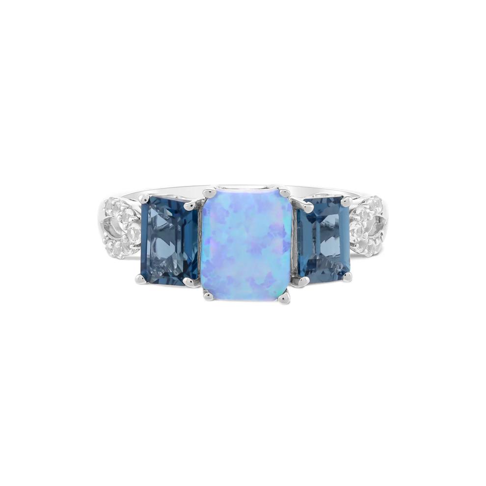 Lab-Created Blue Opal, London Blue Topaz &amp; Lab-Created White Sapphire Three-Stone Ring in Sterling Silver – Image 1 of 4