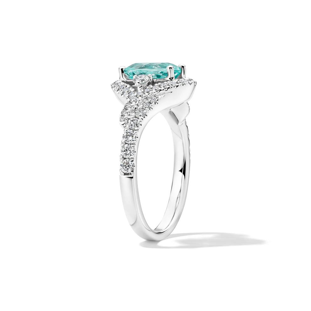 Paraiba Tourmaline &amp; Diamond Halo Ring in 14K White Gold (1/2 ct. tw.) – Image 2 of 2