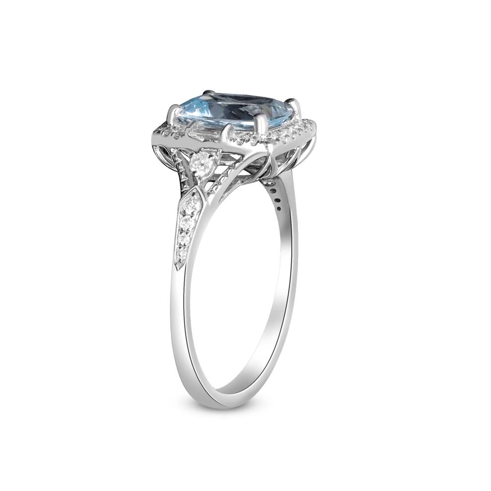 Aquamarine &amp; Diamond Halo Ring in 10K White Gold (1/4 ct. tw.) – Image 3 of 5