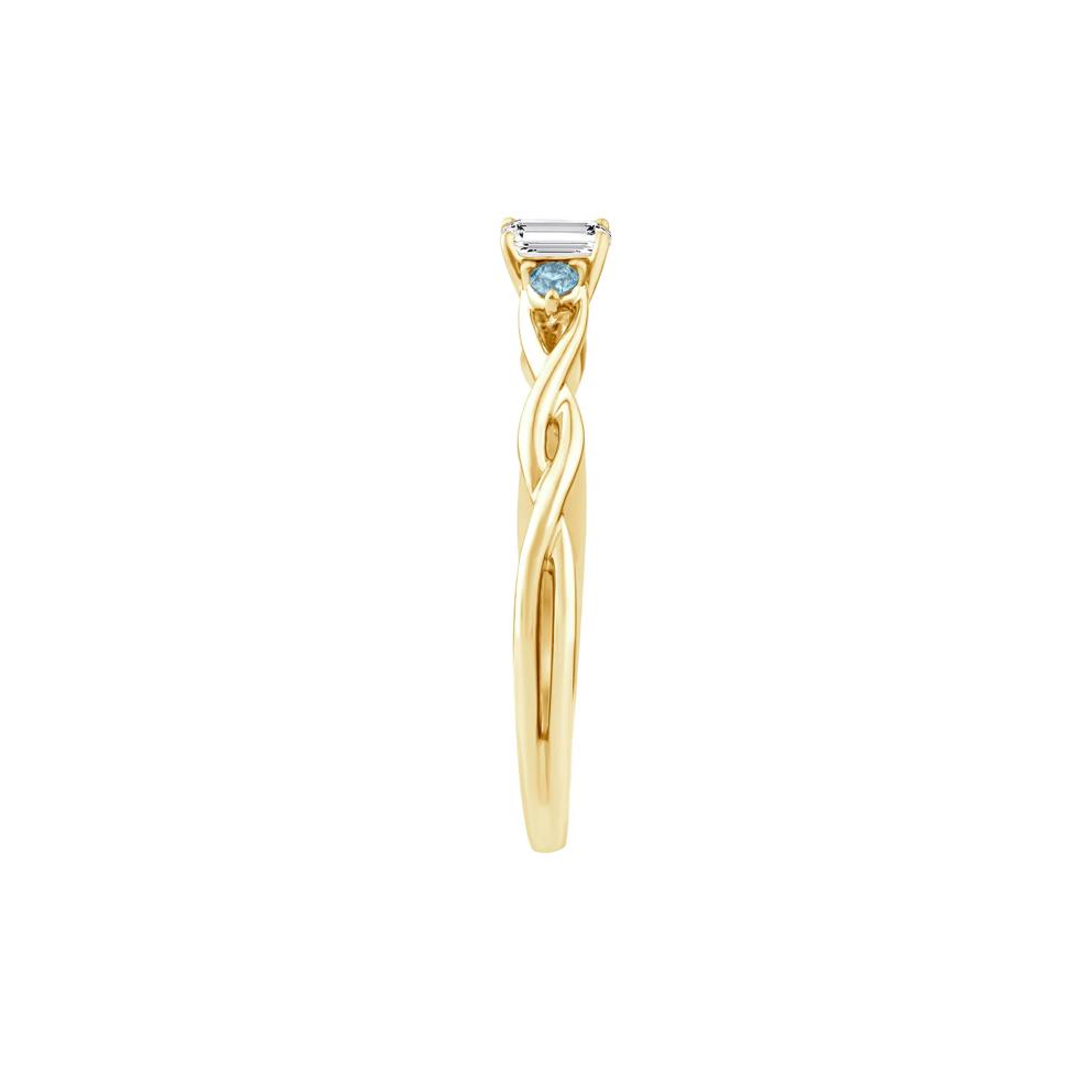 Lab Grown Diamond Emerald-Cut Center &amp; Blue Diamond Promise Ring in 10K Yellow Gold (1/4 ct. tw.) – Image 3 of 3