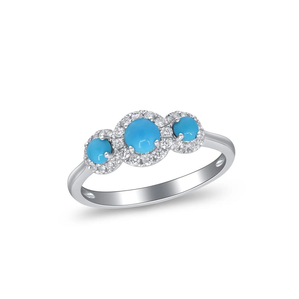 Turquoise and Diamond Three-Stone Ring in 10K White Gold (1/5 ct. tw.) – Image 5 of 5