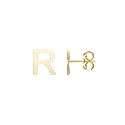 Initial Stud Earrings Letter “R” in 14K Yellow Gold