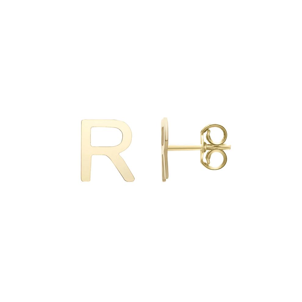 Initial Stud Earrings Letter &ldquo;R&rdquo; in 14K Yellow Gold – Image 1 of 1
