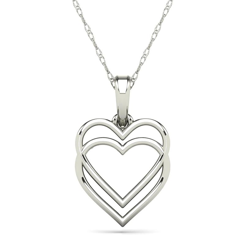 Diamond Accent Double Heart Necklace in 14K White Gold  – Image 3 of 4