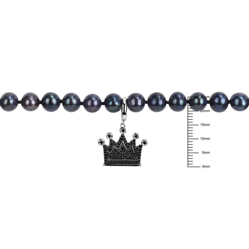 Men's Black Freshwater Cultured Pearl and Black Diamond Crown Necklace in Sterling Silver (1/3 ct. tw.) – Image 3 of 3