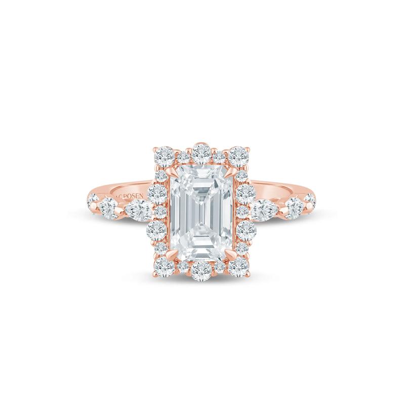 Lab Grown Diamond Emerald-Cut Halo Engagement Ring in 14K Rose and Yellow Gold &#40;2 3/4 ct. tw.&#41; – Image 1 of 3
