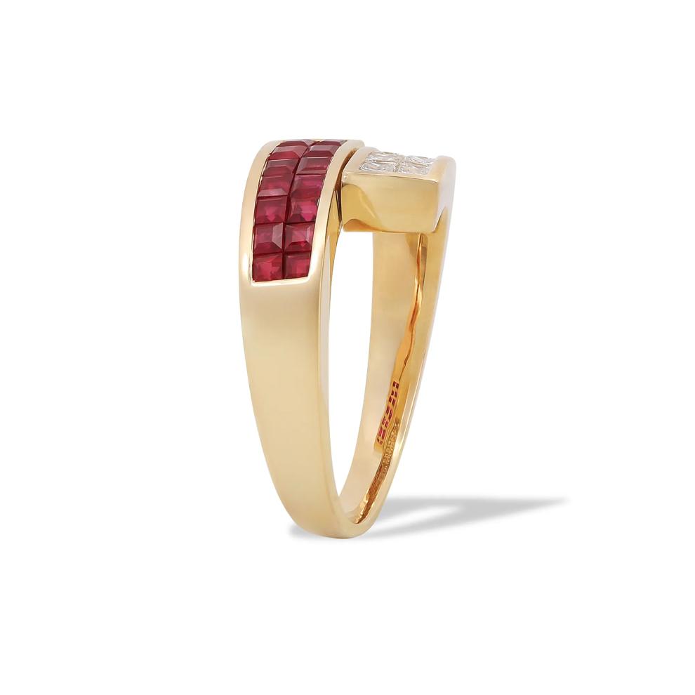 Ruby &amp; Diamond Bypass Thick-Band Ring in 14K Yellow Gold (1/2 ct. tw.) – Image 3 of 4