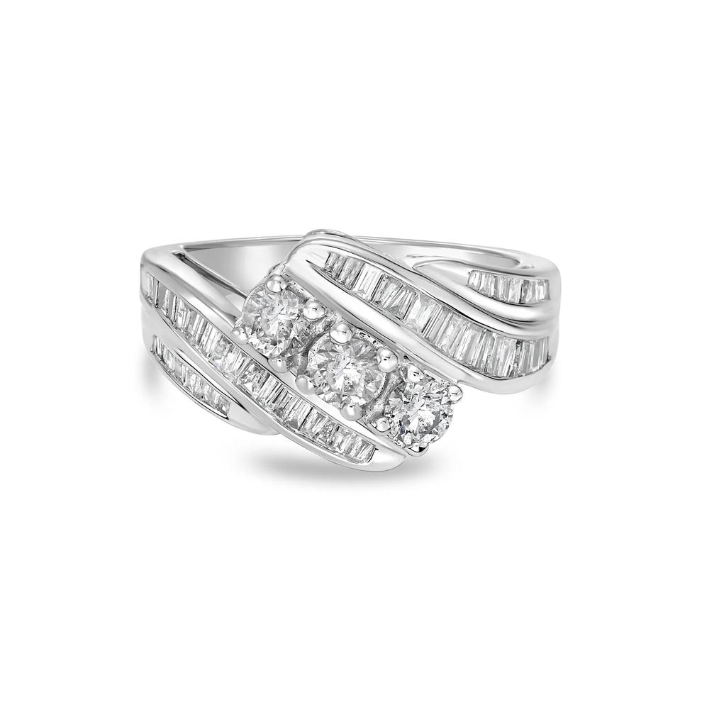 Diamond Three-Stone Twist Ring in 10K White Gold (1 ct. tw.) – Image 1 of 4