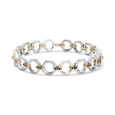 Men's Black Lab Grown Diamond Two-Tone Hex Nut Link Bracelet in 18K Gold Vermeil, 8" (7/8 ct. tw.)