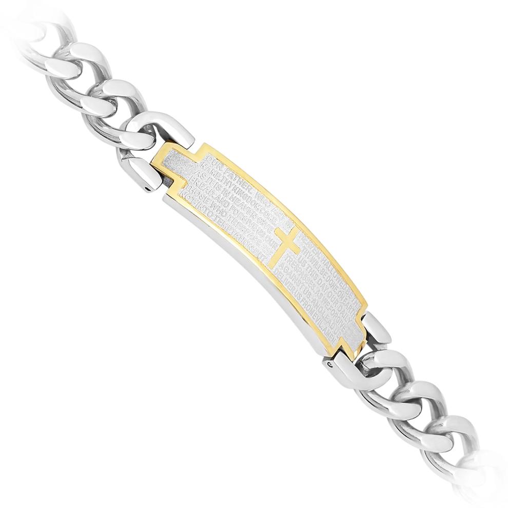 Lord&rsquo;s Prayer Curb Link ID Bracelet in Yellow Ion-Plated Stainless Steel, 12MM, 8.5&rdquo; – Image 2 of 3