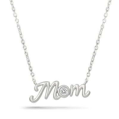 Diamond Accent Mom Pendant Necklace in Sterling Silver