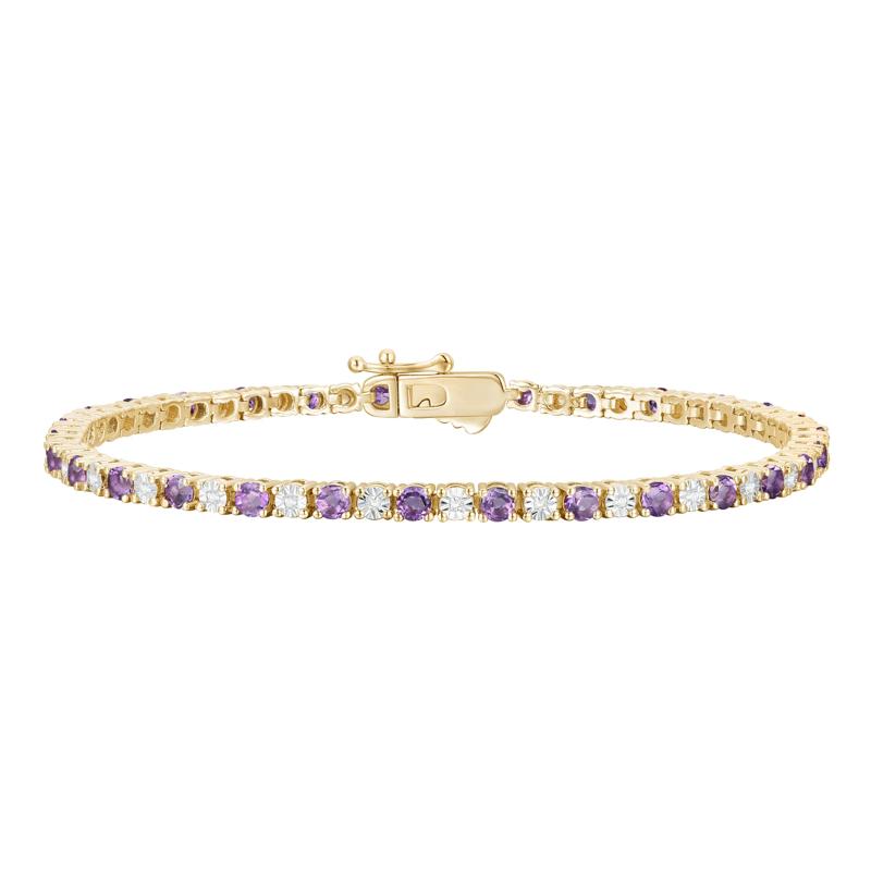 Amethyst &amp; Diamond Line Bracelet in 10K Yellow Gold (1/7 ct. tw.) – Image 1 of 1