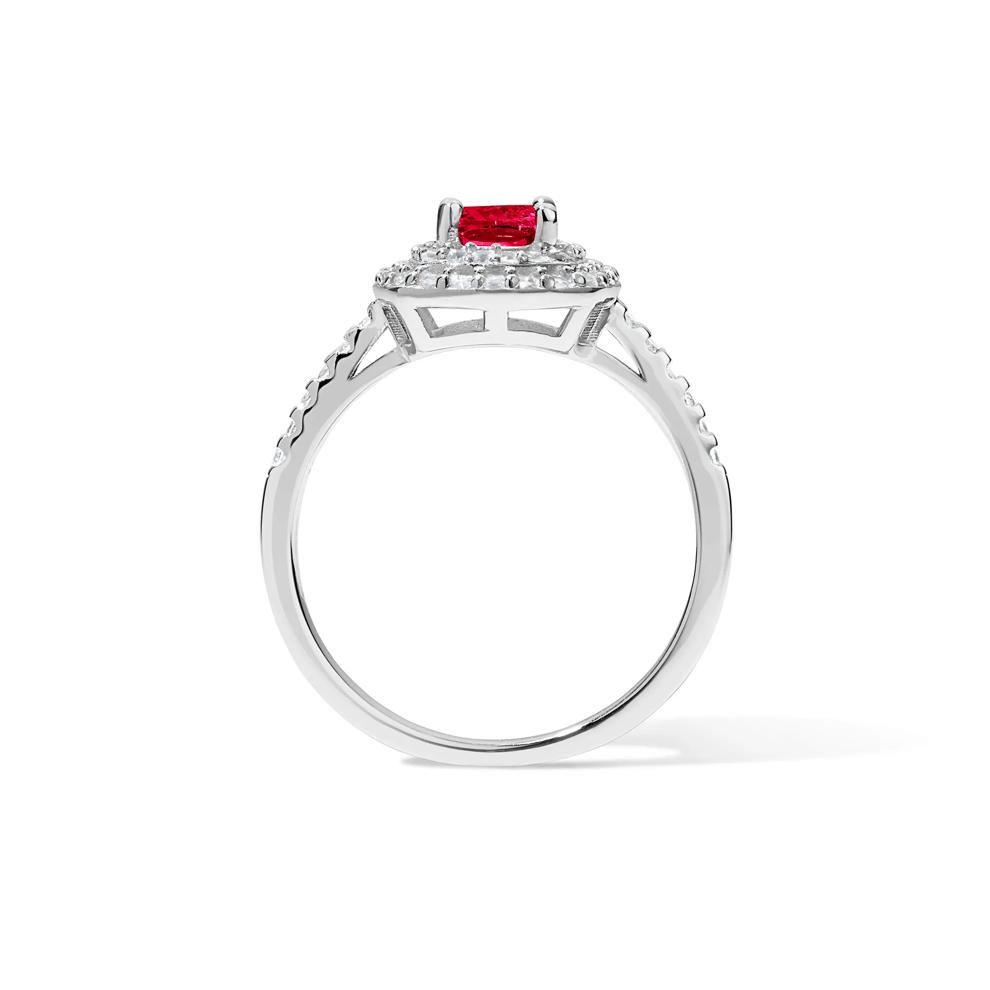 Lab-Created Ruby &amp; Lab-Created White Sapphire Halo Ring in Sterling Silver – Image 3 of 4