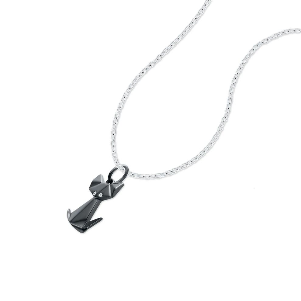 Diamond Accent Black Rhodium Origami Cat Pendant Necklace in Sterling Silver – Image 3 of 4