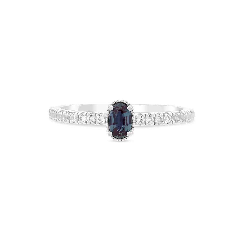Lab-Created Alexandrite &amp; Lab-Created White Sapphire Stack Ring in Sterling SIlver – Image 1 of 4