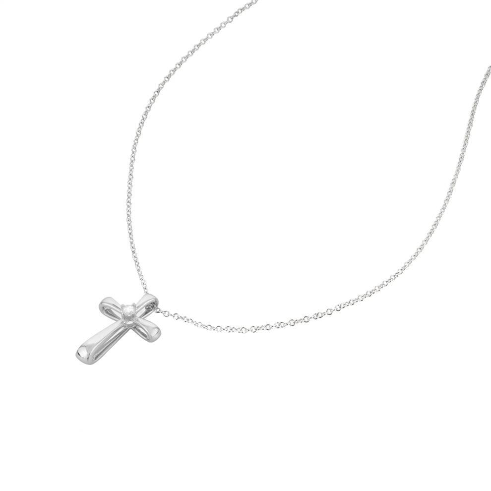 Diamond Accent Puff Cross Pendant Necklace in Sterling Silver – Image 4 of 4