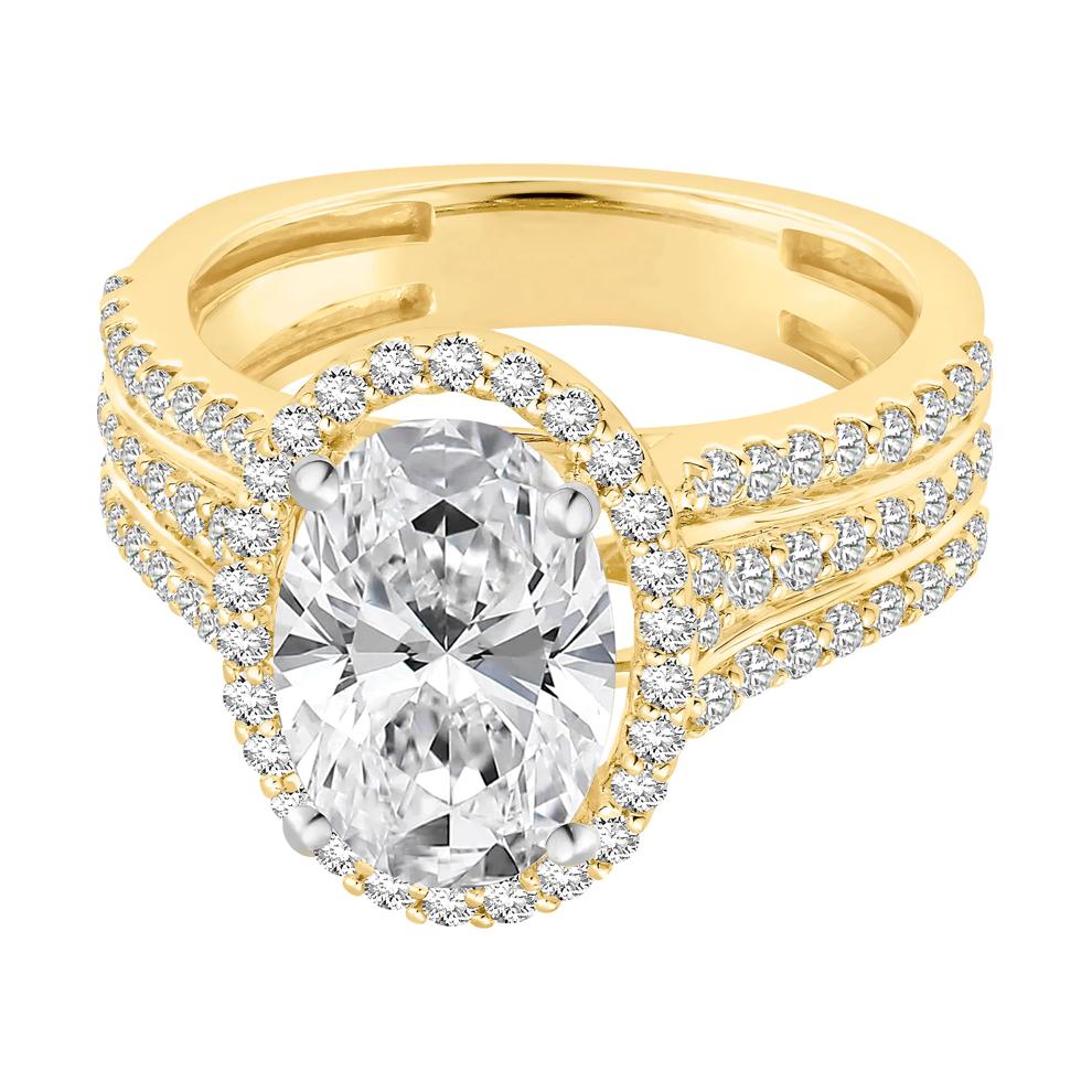 Lab Grown Diamond Oval Halo Engagement Ring in 14K Yellow and White Gold (4 1/4 ct. tw.) – Image 2 of 4