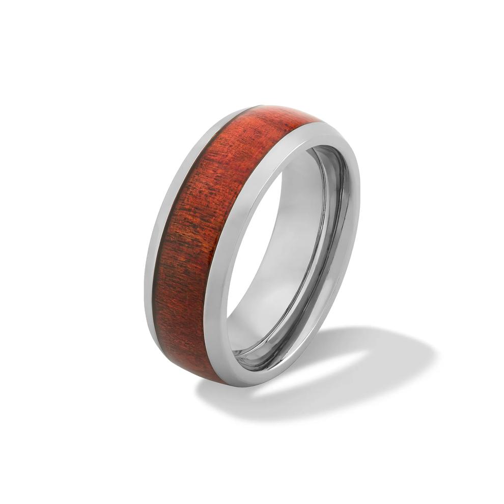 Men's Hardwood Inlay Domed Band in Titanium, 8mm – Image 4 of 4