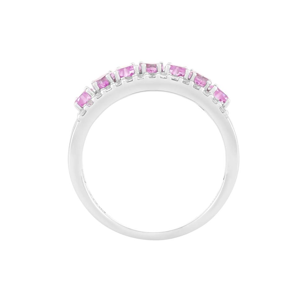 Lab-Created Pink Sapphire &amp; Lab-Created White Sapphire Heart Double Row Band Ring in Sterling Silver – Image 2 of 3