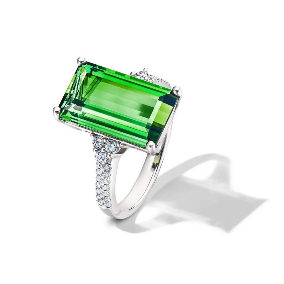 Green Tourmaline &amp; Diamond Ring in 14K White Gold (1/5 ct. tw.) – Image 4 of 4