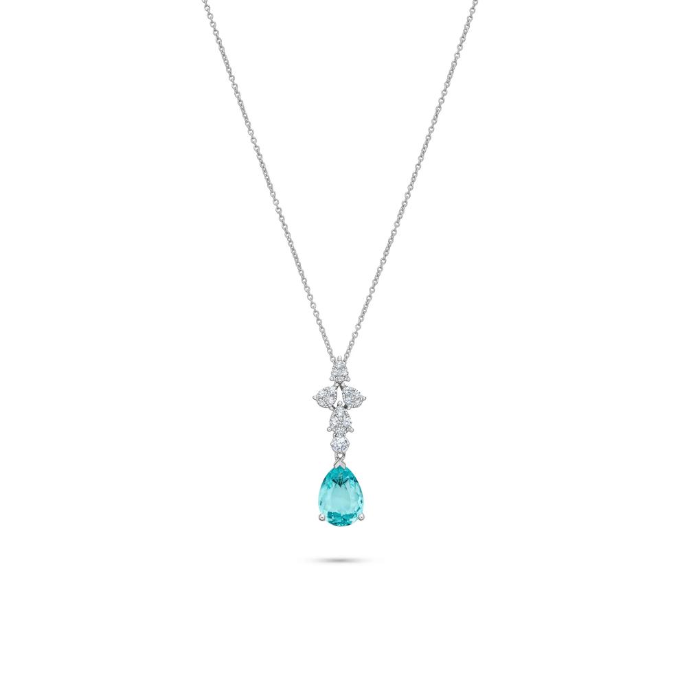 Paraiba Tourmaline &amp; Diamond Pendant Necklace in 14K White Gold (1/5 ct. tw.) – Image 1 of 2