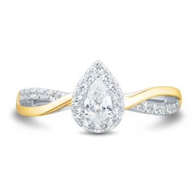 Pear-Shaped Diamond Engagement Ring in 14K White & Yellow Gold (1/2 ct. tw.)