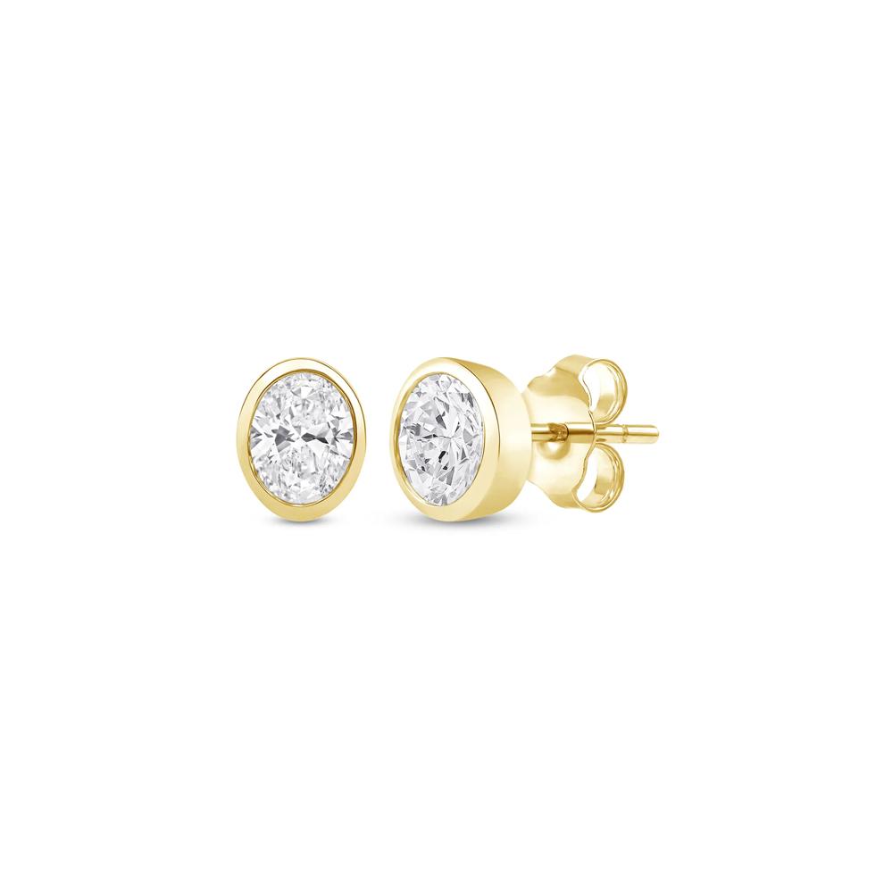 Lab Grown Diamond Oval-Shaped Bezel-Set Solitaire Stud Earrings in 14K Yellow Gold (1/3 ct. tw.) – Image 1 of 3